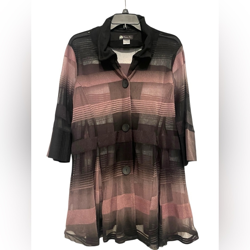 Damee Inc Wire Collar Sheer Mesh Ombré Black Brown Print Light Jacket Size S